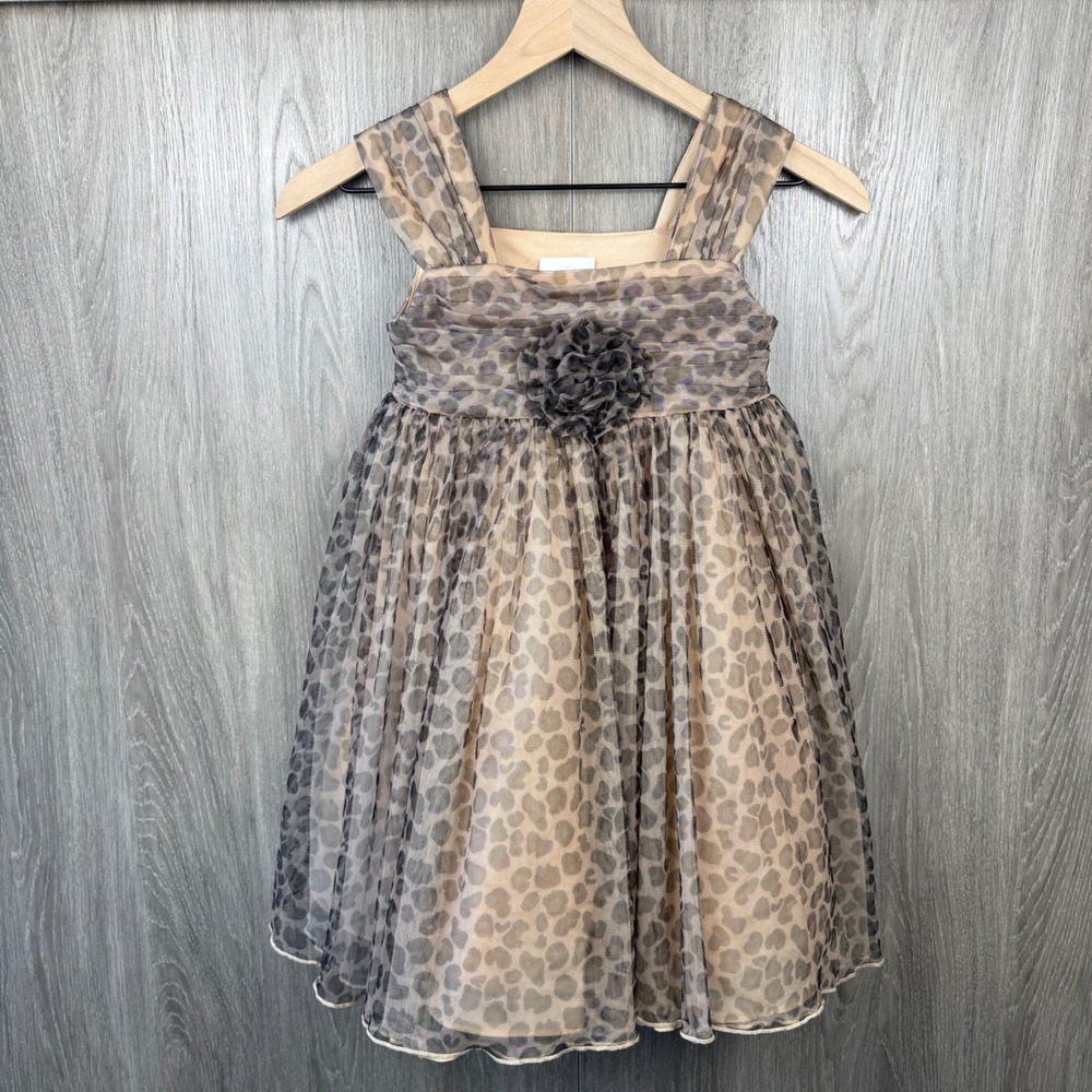 Bonnie Jean Leopard Print Tulle Dress Girls Size 7 Brown Animal Print Party Chic